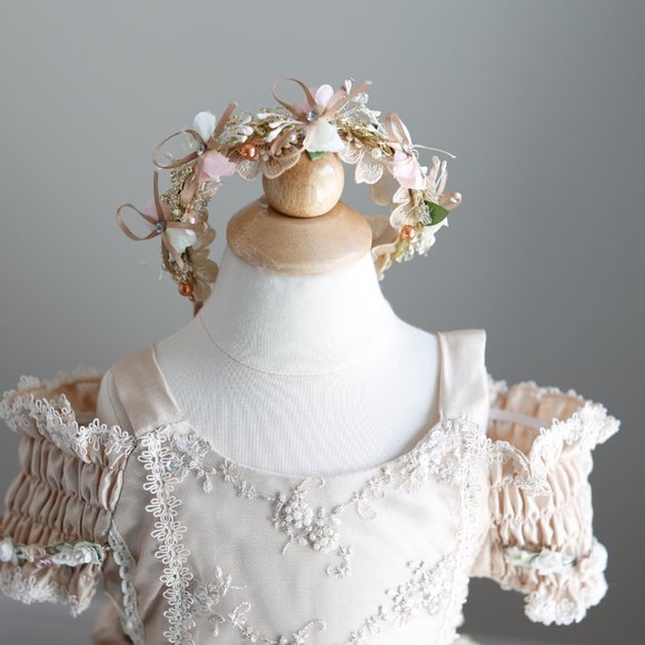 Flower Girl Dress Party Royal Princess Champagne Light Gold Girls Size 4 - Picture 3 of 6